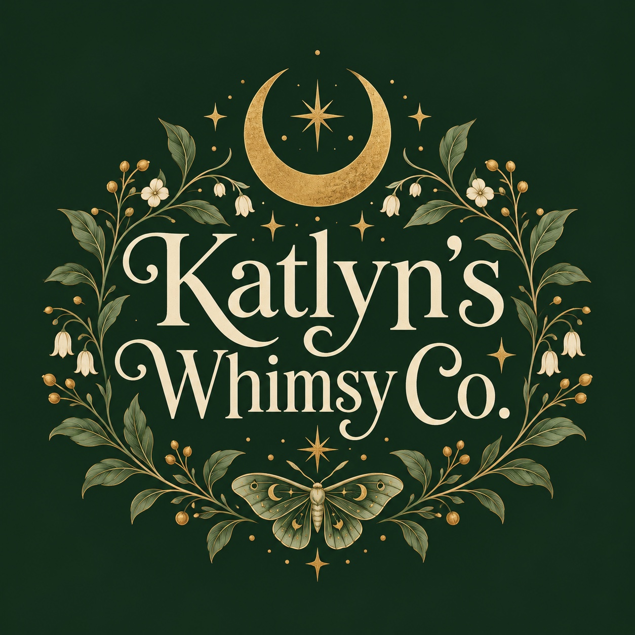 Katlyn’s Whimsy Co. moon and botanical logo